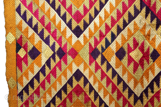 Phulkari From West(Pakistan)Punjab India Called As Panchrangi Bagh With Shisha Design Beautiful colour combination of Panchrangi Colours,C.1900. Very Rare kind of Phulkari. Floss Silk on Hand Spun Cotton khaddar Cloth.(DSC05840).   