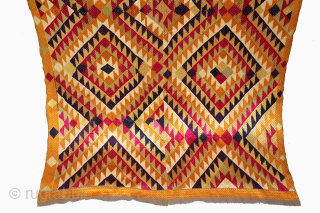 Phulkari From West(Pakistan)Punjab India Called As Panchrangi Bagh With Shisha Design Beautiful colour combination of Panchrangi Colours,C.1900. Very Rare kind of Phulkari. Floss Silk on Hand Spun Cotton khaddar Cloth.(DSC05840).   