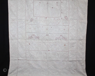 Kantha Embroidery with Cotton thread Kantha Probably From Faridpur District of East Bengal(Bangladesh) Region India.C.1900.Its size is 106cm X 212cm.(DSL04250).             