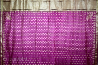 Odhni Zari Brocade(Real Silver and Gold) from Jamnagar Gujarat India..The pattern is made up of kairi,paisley, placed as a konia at the corners of the pallu.The broad plain chaudani pallu is outlined  ...