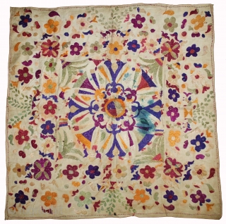Chamba Rumal from Himachal Pradesh India. Krishna and Gopis dancing (rasa leela).Cotton Silk Embroidered Early 20th century.Its size is 80cm X 83cm.(DSL01710).           