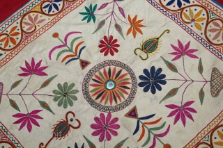 Dowry (Envelope)Bag From Bhinmal, Jalore District,Rajasthan.Embroidered on Handwoven cotton cloth. Handstitched. Has a wrap-around string closure.Its size is 44cm x 66cm.(DSL02820).            