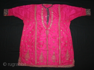 Silk Woman Kurta Decorated with Silver thread Embroidery from Pakistan north Punjab India.Circa.1900.(DSL02810).                    