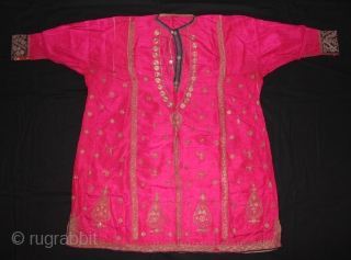Silk Woman Kurta Decorated with Silver thread Embroidery from Pakistan north Punjab India.Circa.1900.(DSL02810).                    