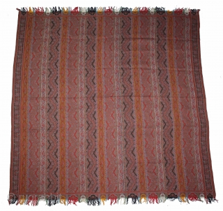 French Paisley Shwal (Katras) Rumal Roman Stripe Square Victorian Shawl with multiple borders.Made for Indian Market.C.1900.Its size is 180cm X 188cm.(DSL03590).            