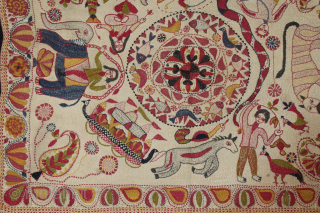 Rare Nakshi Kantha Embroidery with Cotton thread Kantha Probably From Faridpur District of East Bengal(Bangladesh) Region India.C.1900.Its size is W-46cm x L-62cm.(DSC06070).Please email me at indianarts1369@gmail.com       