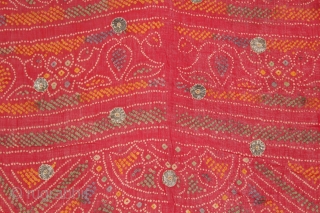 Tie and Dye Cotton Odhani(Bandhani) With Gota Patti Work From Rajasthan India.Its Size is 83cm X 198CM.(DSL01720).                