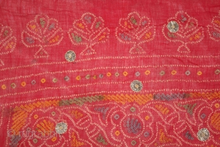 Tie and Dye Cotton Odhani(Bandhani) With Gota Patti Work From Rajasthan India.Its Size is 83cm X 198CM.(DSL01720).                