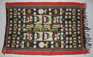 Naga Man’s Shawl from Manipur region India. Manipur for use by Eastern Angami Nagas,C.1930.Cotton embroidered with floss silk. Its size is W-118cm X L-192cm.(DSL02260).         