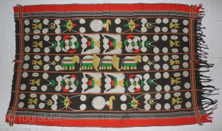 Naga Man’s Shawl from Manipur region India. Manipur for use by Eastern Angami Nagas,C.1930.Cotton embroidered with floss silk. Its size is W-118cm X L-192cm.(DSL02260).         