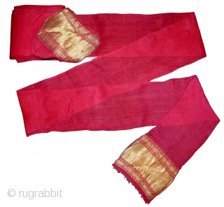 Turban (Pagh)Used on Ceremonial Royals family of Rajasthan India.C.1900.Cotton Turban with Gold Zari Work.Its size is length 15 to 18 miter Width 19"cm.(DSL03620).          