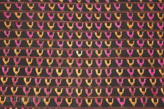 Indigo Phulkari From East(Punjab)India Called As Moor(Peacock) phulkari.Rare Figure Design.Floss Silk on Hand Spun Cotton khaddar Cloth.(DSL05120).                