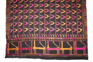Indigo Phulkari From East(Punjab)India Called As Moor(Peacock) phulkari.Rare Figure Design.Floss Silk on Hand Spun Cotton khaddar Cloth.(DSL05120).                
