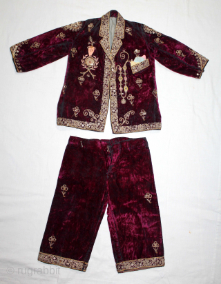 Child Dress Zardozi Embroidered on cotton velvet, With Real Silver Thread with Gold Polish, From Varanasi, Uttar Pradesh, India. Made to order for some Royal Family of Rajesthan India.(DSC05860).    