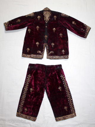 Child Dress Zardozi Embroidered on cotton velvet, With Real Silver Thread with Gold Polish, From Varanasi, Uttar Pradesh, India. Made to order for some Royal Family of Rajesthan India.(DSC05860).    