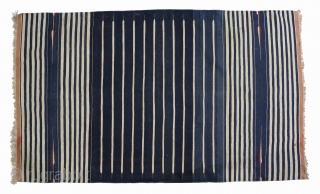 Jail Dhurrie(cotton)Natural Indigo and tightly woven From Bikaner Rajsthan India.C.1900.Its size is 110cm x 185cm.(DSL02890).                  