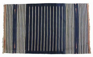 Jail Dhurrie(cotton)Natural Indigo and tightly woven From Bikaner Rajsthan India.C.1900.Its size is 110cm x 185cm.(DSL02890).                  