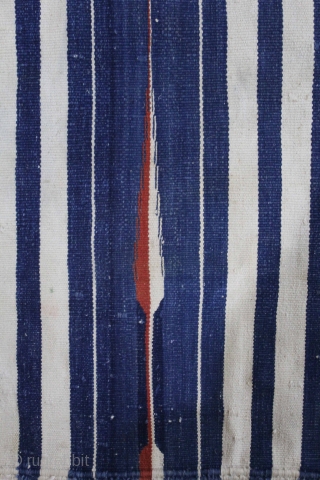 Jail Dhurrie(cotton)Natural Indigo and tightly woven From Bikaner Rajsthan India.C.1900.Its size is 110cm x 185cm.(DSL02890).                  