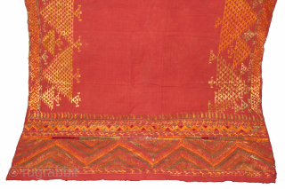 Sarpallu Phulkari From East(Punjab)India called As Sarpallu(Patang Design).Moga District of Punjab India.Floss Silk on Hand Spun Cotton khaddar Cloth.Its size is 142cm X 252cm.(DSC05880).         