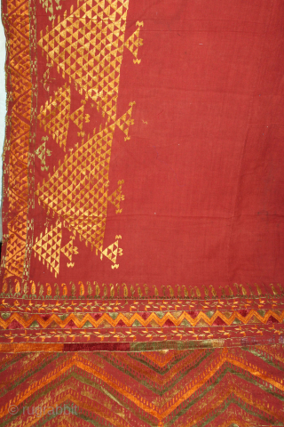 Sarpallu Phulkari From East(Punjab)India called As Sarpallu(Patang Design).Moga District of Punjab India.Floss Silk on Hand Spun Cotton khaddar Cloth.Its size is 142cm X 252cm.(DSC05880).         