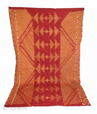 Chope phulkari cotton embroidered with floss silk,double running-stitch from Punjab India early 20th century Called As Woman Headcover (Chope). Its size is W 174cm X L 274cm.(DSC01080).      