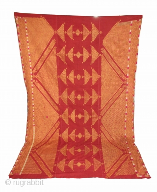 Chope phulkari cotton embroidered with floss silk,double running-stitch from Punjab India early 20th century Called As Woman Headcover (Chope). Its size is W 174cm X L 274cm.(DSC01080).      