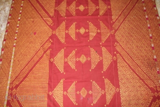 Chope phulkari cotton embroidered with floss silk,double running-stitch from Punjab India early 20th century Called As Woman Headcover (Chope). Its size is W 174cm X L 274cm.(DSC01080).      