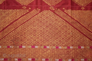 Chope phulkari cotton embroidered with floss silk,double running-stitch from Punjab India early 20th century Called As Woman Headcover (Chope). Its size is W 174cm X L 274cm.(DSC01080).      