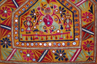 Ganesh Sthapana Wall Hanging From Saurashtra Gujarat India.The Folk Art of Gujarat.
Used by the Kathi Darbar Family.Its size is 56cm x 52cm.(DSL04330).           