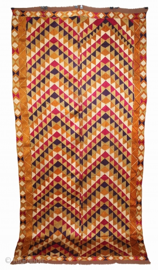 Phulkari From West(Pakistan)Punjab India Called As Panchrangi Lahariya Design. Beautiful colour Combination of Panchrangi (Five Coloured One) Bagh. Floss Silk on Hand Spun Cotton khaddar Cloth.(DSE02950).       