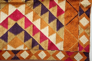 Phulkari From West(Pakistan)Punjab India Called As Panchrangi Lahariya Design. Beautiful colour Combination of Panchrangi (Five Coloured One) Bagh. Floss Silk on Hand Spun Cotton khaddar Cloth.(DSE02950).       