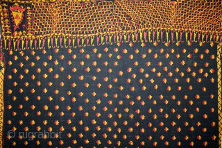 Indigo Phulkari From East(Punjab)India Called As Khanjar Buti Phulkari.C.1900.Rare Design of Khanjar.Floss Silk on Hand Spun Cotton khaddar Cloth.(DSL03680).              