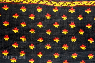 Indigo Phulkari From East(Punjab)India Called As Khanjar Buti Phulkari.C.1900.Rare Design of Khanjar.Floss Silk on Hand Spun Cotton khaddar Cloth.(DSL03680).              