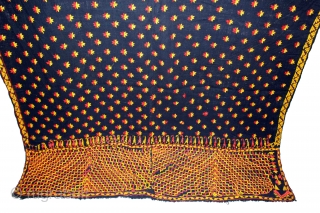 Indigo Phulkari From East(Punjab)India Called As Khanjar Buti Phulkari.C.1900.Rare Design of Khanjar.Floss Silk on Hand Spun Cotton khaddar Cloth.(DSL03680).              