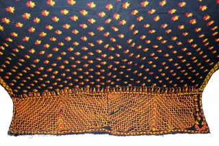 Indigo Phulkari From East(Punjab)India Called As Khanjar Buti Phulkari.C.1900.Rare Design of Khanjar.Floss Silk on Hand Spun Cotton khaddar Cloth.(DSL03680).              