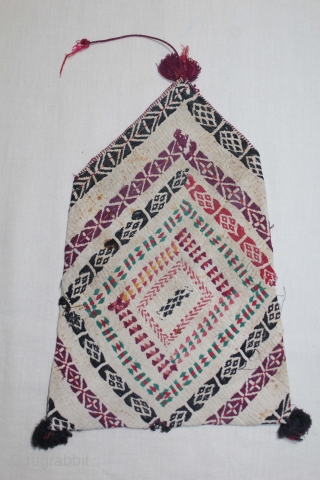 Kantha Bujki(Pouche) Quilted Embroidery with cotton thread Kantha Probably From Faridpur District,East Bengal(Bangladesh)region.India.C.1900.Its size is 18cm x 30cm (DSL05460).              