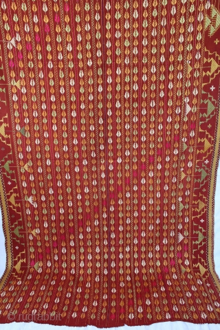 Vintage Phulkari from East(Punjab)India called As Beechu Design With Darshan Darwaja Design.One of the rare design in Indian Phulkari.(DSC01140New).              