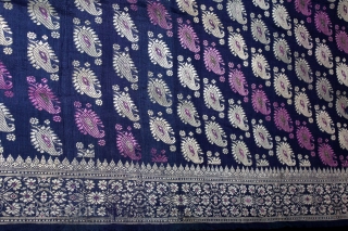 Rare Baluchar Sari with Kalka Buti woven in silk Brocade From Murshidabad,West Bengal,India.19th century.Each corner of Paisley Design.(DSL02940).
               