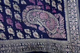 Rare Baluchar Sari with Kalka Buti woven in silk Brocade From Murshidabad,West Bengal,India.19th century.Each corner of Paisley Design.(DSL02940).
               