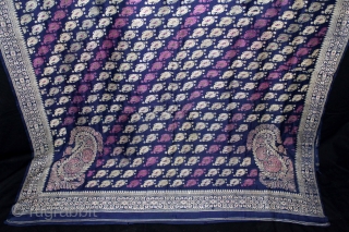 Rare Baluchar Sari with Kalka Buti woven in silk Brocade From Murshidabad,West Bengal,India.19th century.Each corner of Paisley Design.(DSL02940).
               