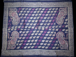 Rare Baluchar Sari with Kalka Buti woven in silk Brocade From Murshidabad,West Bengal,India.19th century.Each corner of Paisley Design.(DSL02940).
               
