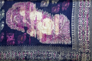 Rare Baluchar Sari with Kalka Buti woven in silk Brocade From Murshidabad,West Bengal,India.19th century.Each corner of Paisley Design.(DSL02940).
               
