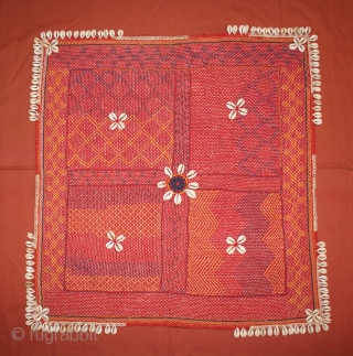 Banjara Asana (Mat) Banjara community,Center India,early 20th century. Cotton,embroidered with cotton thread.Its size is 65cm x 68cm.(DSE01165).                