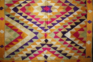 Panch Rangi Rumal From West(Pakistan)Punjab India.Its size is 92cm X 80cm.One of the rare Rumal in Indian Phulkari.(DSL01835).               