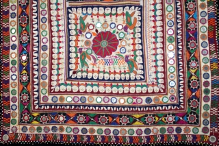 Baby Quilt Embroidered and Appliqued work Made by Gadhvi (Chaaran) Community of Dwarka region of Saurashtra Gujrat India.Very Fine Mirror and Patch work on edges and Running stitches all over.Very unusual and  ...