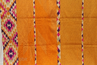 Phulkari From West (Pakistan)Punjab India Called As Vari-Da-Bagh.Rare Panch Rangi Borders Both Side Design.Floss Silk on Hand Spun Cotton khaddar.This bagh was gifted to the bride by her in-laws when she was  ...