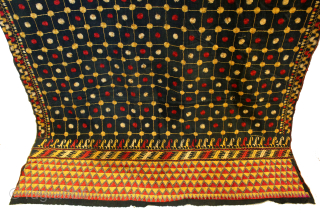 Indigo Phulkari From East(Punjab)India.C.1900. Rare Indigo Phulkari. Floss Silk on Hand Spun Cotton khaddar Cloth. Its size is 124cm X 208cm.(DSC05940).            