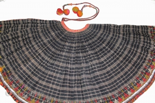 Vintage Woolen Ghaghra (Skirt) From Shekhawati District Of Rajasthan India.Worn by Vishnoi Family Women in India.The bottom hem which has been embroidered all around.Heavy Wool With Many Pleats.Its size is 8 Miters,29  ...