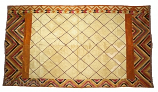 Phulkari From West(Pakistan)Punjab India Called As Chand(Moon) Bagh.C.1900.Rare Lahariya Panchrangi Pallu with Panchrangi Borders.Floss Silk on Hand Spun Cotton khaddar Cloth. Mint condition.(DSL03010).          