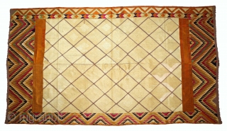 Phulkari From West(Pakistan)Punjab India Called As Chand(Moon) Bagh.C.1900.Rare Lahariya Panchrangi Pallu with Panchrangi Borders.Floss Silk on Hand Spun Cotton khaddar Cloth. Mint condition.(DSL03010).          